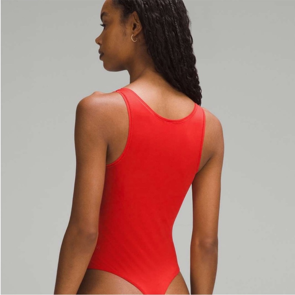Lululemon Wundermost Ultra-Soft Nulu Square-Neck Sleeveless Bodysuit, L, red